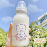 波比熊ins创意奶嘴磨砂玻璃杯少女心成人奶瓶杯子学生可爱小熊水杯带吸管杯好看的杯子奶瓶 奶嘴多个草莓320毫升+防尘盖重力球+杯刷