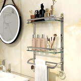 杰沙朗不锈钢置物架浴室挂件毛巾架卫生间玻璃卫浴置物架五金壁挂件 1302双层双杆带钩 610MM