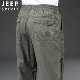 JEEP SPIRIT吉普休闲裤男中年夏季新品薄款纯棉宽松直筒工装裤多口袋直筒裤 军绿色 XL（建议140-160斤）