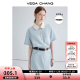 VEGA CHANG法式茶歇连衣裙女2024夏季新款高级感气质小个子显瘦赫本风长裙子 baby蓝（长款） M