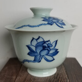 长物居茶具三才杯盖碗盖杯景德镇纯手工手绘青花瓷功夫茶具景德镇礼盒装 荷花二才 120ml 1只