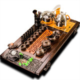 慈空 茶具套装黑檀实木茶盘茶台整套功夫茶具紫砂茶壶茶杯茶道配件茶海精雕全自动一体 款式一：黑檀木祥云流水紫砂西施茶具套装