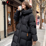 雅鹿长款面包羽绒服女2026新款时尚保暖可拆卸帽休闲百搭加厚外套