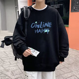 尘行者（CHENXINGZHE） 圆领卫衣男士秋季休闲无帽潮流套头ins学生长袖T恤打底衫 黑色 XL