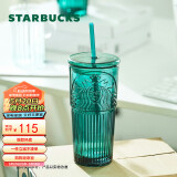星巴克（Starbucks）墨绿色女神款玻璃杯550ml吸管杯子办公室复古冷水杯男士女士礼物