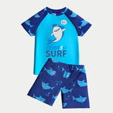 捷虎儿童泳衣男童泳镜泳帽套装男孩分体大中小童恐龙泳衣速干游泳装备 2823 100 XXXL【130-145cm】