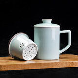 平仄茶杯茶水分离陶瓷杯青瓷泡茶杯陶瓷马克杯办公室高颜值水杯300ml