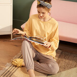 安之伴睡衣女纯棉春秋季长袖女士睡裤居家服两件套装可外穿 秋黄色 L