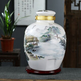 瓷芸景德镇陶瓷酒坛空泡酒瓶酒密封罐长期存酒桶封酒缸家用果酒酿酒瓶 山水 10斤带龙头（空瓶