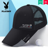 花花公子（PLAYBOY）帽子男士加长棒球帽半网透气鸭舌帽女旅行防晒遮阳太阳帽 黑色【加长帽檐】