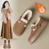 ZHR勃肯鞋女加绒厚底防滑防水棉鞋女新款雪地靴女鞋冬季 JF98B驼色39