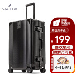 NAUTICA铝框行李箱男万向轮拉杆箱耐用商务女士旅行箱22英寸密码黑色皮箱