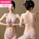 莫代尔纯欲性感前扣内衣女本命年套装美背蕾丝聚拢收副乳无钢圈文胸罩 浅紫色套装 M -34/75AB[小胸聚拢]