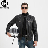 twetybird哈雷机车服高端真皮皮衣男头层牛皮摩托车骑行服高档男士皮夹克 黑色 【精选头层牛皮】 M （适合125-135斤)