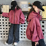 贝孩趣女童外套春秋冬款2026新款童装中大童夹棉加厚连帽衣服儿童冲锋衣 酒红色【春秋款】 150 码(建议身高135-145厘米)