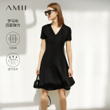 AMII法式复古a字连衣裙女夏季新款赫本风显瘦V领修身裙子 黑色 175/96A/XXL