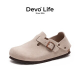 Devo Life软木鞋时尚两穿单鞋休闲舒适包头鞋平跟时尚半拖踩跟女拖鞋 56144 灰色反绒皮 35