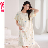 芬腾睡裙女士夏季薄款短袖纯棉大码可爱睡衣家居服全棉女款连衣裙 FX25290102浅杏 L 建议:110-125斤