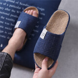 洁丽雅亚麻拖鞋男夏季居家室内家居四季棉麻男士防滑防臭布拖鞋家用静音 藏青【吸汗防臭】 42-43 【适合41-42】