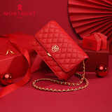 梦特娇（MONTAGUT）包包女包新款简约单肩斜挎包小方包小香风菱格链条包女母亲节礼物 红色大号R7512024055