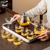 悟茗堂耐热高硼硅加厚玻璃泡茶壶花茶壶带过滤功夫茶具套装家用办公室 天玑玻璃茶具（9件）带盘