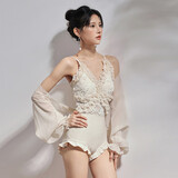 微光里温泉带罩衫泳衣女小香风纯欲小胸聚拢遮肚显瘦2024连体度假海边 仙女风连体泳装（建议90-110）