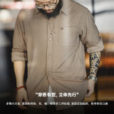 马登工装 美式复古玉米粒格子衬衫翻领纯色松弛感休闲长袖衬衣男春 驼色 M