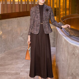 首尚格释（SUSONGETH）时尚咖色小香风毛呢套装女2024新款洋气气质西装外套连衣裙两件套 咖色 L