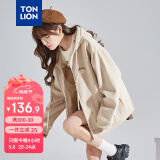 唐狮（TonLion）2023针织外套女休闲卫衣开衫连帽上衣 加绒款/浅卡其 XL 