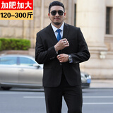 纱格大码西服男套装加肥加大西装外套胖子宽松特大号正装新郎结婚西服 黑色 【西装+西裤+马甲】 4XL (建议195-215斤)
