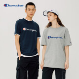 Champion夏季经典款印花草写LOGO圆领休闲运动T恤无性别冠军短袖男女情侣 黑色(偏薄） S