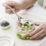 阿司倍鹭日本ASVEL隔夜燕麦杯玻璃密封罐储物罐奶粉罐茶叶罐厨房调料瓶 330ML矮款/白色