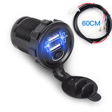 悠亮 踏板摩托车汽电动车载手机充电器12V-24V防水快充双usb改装配件 12V开关款+0.6米线