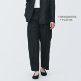 无印良品（MUJI）女式 麻混 弹力 直筒裤裤子女款春款休闲裤BE1QVC4S 黑色 XL (165/74A)