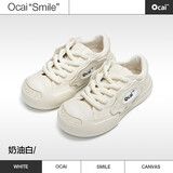 Ocai smile 开口笑 白色潮鞋子男女 夏季厚底增高笑脸帆布鞋 奶油白 38