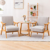 阿拉蕾 北欧实木单人沙发 科技布现代简约小户型客厅阳台卧室阳台懒人沙发酒店宾馆休闲椅子 一桌二椅/灰白色/原木色腿