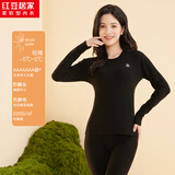 红豆居家秋衣秋裤男女款红豆绒7A抑菌防螨抗静电圆领打底衫内衣 女士静谧黑 M 165/90