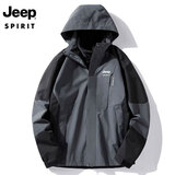 JEEP SPIRIT吉普 冲锋衣男女情侣款三合一加绒外套夹克户外防风保暖滑雪服 男深灰/单层 4XL