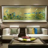 轩尼匠心高端千里江山图苏绣客厅挂画苏刺绣沙发背景墙装饰画山水风景壁画 立体黑金框 220*80 高端框