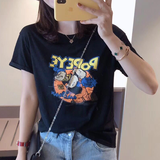 欧洛黛纯棉短袖t恤女夏季新款时尚女装体恤休闲闺蜜装百搭上衣女 黑色 L