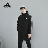 阿迪达斯（adidas）棉服男2024秋冬户外休闲运动保暖中长款连帽棉衣 黑白 XS 