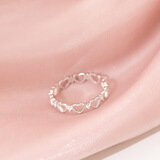 末言雨925银镂空爱心银戒指女设计小众不掉色心形甜美环绕食指戒 925银镂空爱心戒指