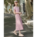 德玛纳【懒人免搭t恤裙】夏简约舒柔细针螺纹短袖金属装饰片针织连衣裙