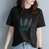 尚涛短袖t恤女宽松体恤显瘦上衣2025夏季女装新款百搭韩版印花打底衫 黑色o（图案随机发） XL建议110-120斤