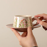 SUCCOHOMEWARE小清新花卉咖啡杯套装礼盒 ins风复古陶瓷马克杯新婚礼物搬家乔迁 风铃粉(一杯一碟)