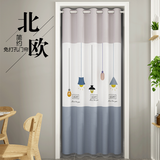 挑三拣四 门帘免打孔北欧卧室门帘厨房隔断帘卫生间加厚遮挡帘试衣间布艺帘子 北欧吊灯仿麻布（大孔） 宽120*高180cm加55-75cm杆加绑带