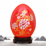 傲世景德镇陶瓷器红色花瓶工艺品客厅摆件家居博古架装饰品瓷瓶摆设 大号中国红牡丹福气蛋+底座