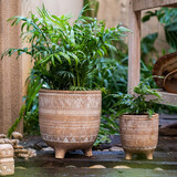 掬涵布拉格红陶花盆花瓶复古大号陶土陶罐多肉植物透气陶盆波西米亚风 大号1个(底部带孔)（美式做旧/粗感坑纹属正常） 复古做旧
