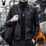 花花公子（PLAYBOY）皮夹克男秋冬款新款潮流商务立领皮衣男士机车休闲加绒保暖外套男 Q-YHANHH609黑色 加绒 L