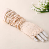 PTAH防晒袖套女夏季长款蕾丝开车防晒手套骑车防紫外线冰袖手臂套 65米色